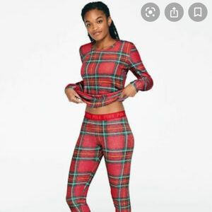VS PINK Red Holiday Plaid Soft Sleep Leggings